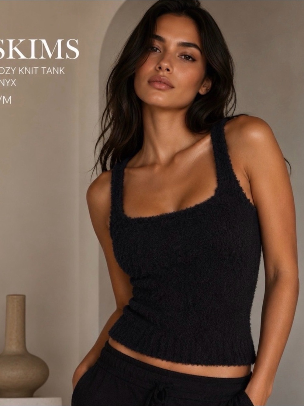 SKIMS Cozy Knit Tank - Onyx Black